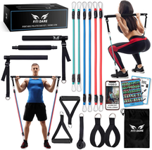 Multifunctional Pilates Bar Kit with Resistance Bands (25,30,35lb) and Videos - £44.08 GBP