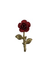 Vintage Brooch Single American Beauty Red Rose Gold Tone Pin 1.5&quot; Long - $14.85