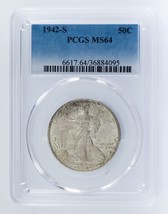 1942-S 50C Walking Liberty Half Dollar Graded by PCGS as MS64! Gorgeous ... - $155.92