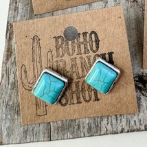 Western Turquoise Square Stud Earrings - £12.12 GBP