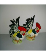 2 Roosters Chickens Birds Statue 6&quot; High Fern Importation HANDPAINTED JA... - €37,09 EUR