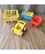 4pc Vintage Fisher Price Little People Baby Nursery Furniture Set Play P... - $18.80