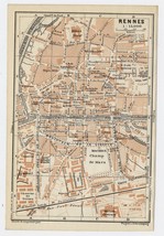 1909 Antique City Map Of Rennes / Brittany Bretagne / France - £15.37 GBP