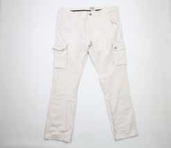 Vintage Streetwear Mens 38x34 Distressed Baggy Wide Leg Cargo Pants Off White - £39.11 GBP