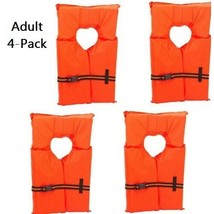 Life Jacket Vest Preserver 4 Pack Type II Orange Adult Fishing Boating USCG PFD - £31.11 GBP