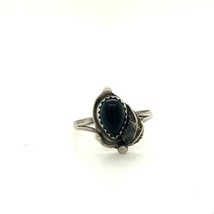 Vintage Signed Sterling Handmade Native American Black Onyx Leaf Ring Ba... - $39.60