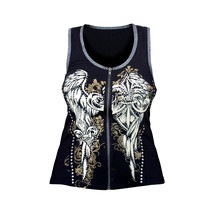 Fluer Wings and Fluer De Lis Black Tank Topwith Zipper and Studs - $3,203.06 MXN