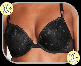 40C Black Moon w Silver STAR Extreme Lift Victorias Secret Plunge PushUp UW Bra - £31.96 GBP