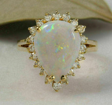 2.60Ct Pear Cut Fire Opal Halo Women&#39;s Engagement Ring 14K Yellow Gold Over - £94.11 GBP