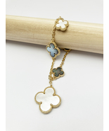 Mixed Mother of Pearl and Onyx Quatrefoil Motif Charm Bracelet in Gold - £58.99 GBP