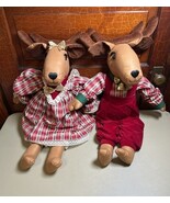 Vintage Handmade Plush Reindeer Boy And Girl Christmas Holiday Festive - $919.35 MXN