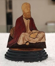 Sikh Guru Teg Bahadar Ji Wood Carved Photo Portrait Singh Kaur Desktop S... - £14.92 GBP