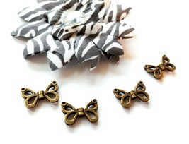 4 Angel Wing Beads Spacers Antiqued Bronze Metal 2 Sided Charms Butterfly Bead - £1.51 GBP