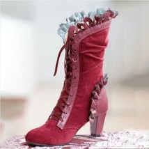 Bowknot Sweet Women Boots Gothic Black Retro Lace High Heels Lolita Cosplay Mid  - £55.87 GBP