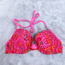 Aerie Swim Brooke Bikini Bra Top Pink Paisley Halter Strappy Underwire 36C - £14.87 GBP