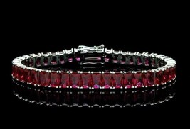 6Ct Emerald Cut Lab Created Ruby Women&#39;s Tennis Bracelet 14K White Gold Plated - $274.39