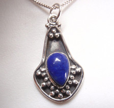 Lapis Lazuli Silver Dot Accented 925 Sterling Silver Oxidized Pendant - £7.90 GBP