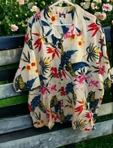 Reebesse Hawaiian Shirt Men&#39;s 100% Cotton Tan size 4XL Floral plants leaves - £22.81 GBP