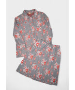 Vintage Skirt Suit Womens L Grey Floral 60s Leisure Midi Button Up ILGWU... - $43.39