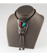 Argento Sterling Lavorato a Mano Turchese E Corallo Bolo Vincolo Firmato... - $577.16