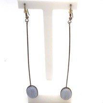 Vintage Sterling Drop Line Oval Blue Lace Agate Cabochon Dangle Hook Earrings - £35.72 GBP