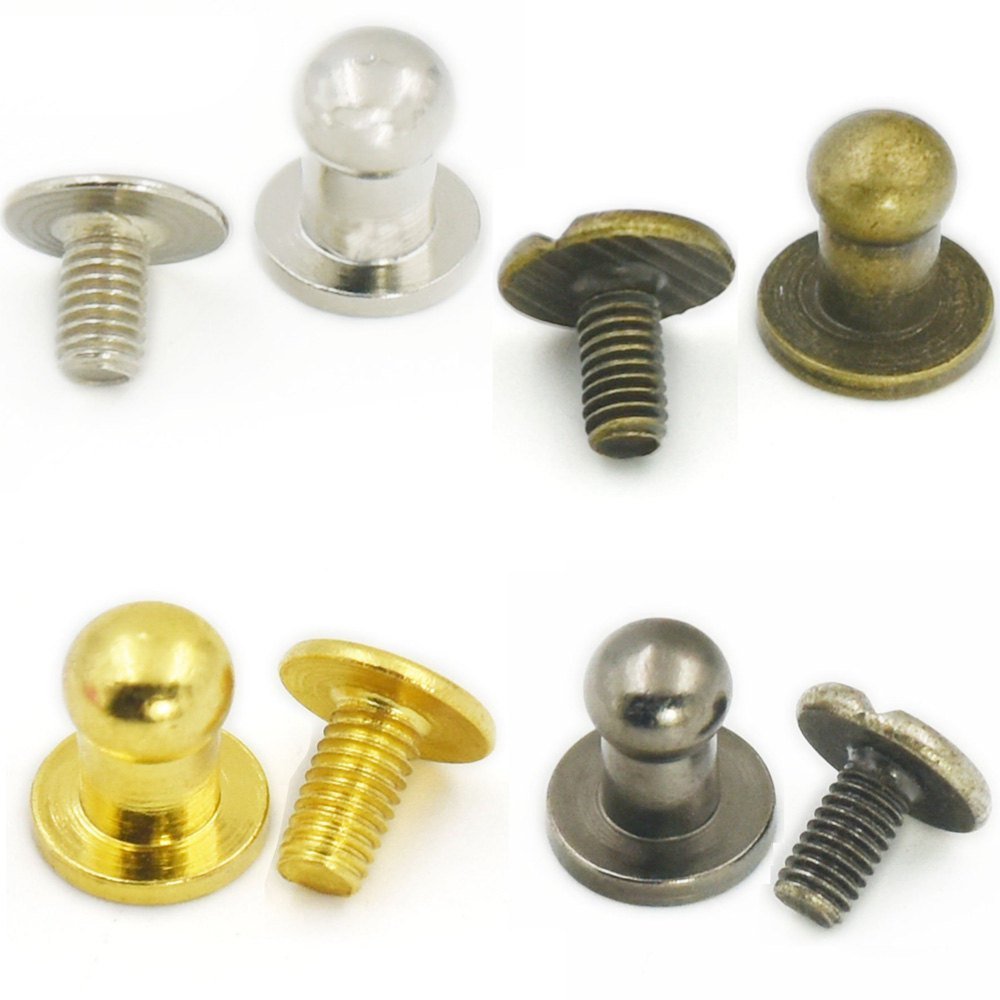 Head Button 5mm 1/4" Brass Stud Screwback Screw Back Spots Leather Rivet Screws