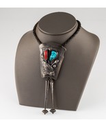 Sterling Silver Hand-Crafted Turquoise and Coral Bolo Tie Signed Bennett - £389.24 GBP