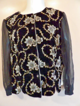 Vnt. Another Thyme 3X Black Velvet Blouse Long Sleeves Chiffon Gold, Bling - £38.95 GBP
