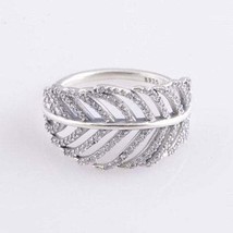 925 Sterling Silver and 14K Rose Gold Plated Light As a Feather Pave Ring  - £14.32 GBP