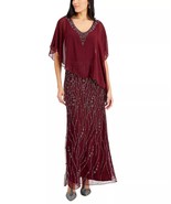 J KARA Beaded Asymmetrical Gown Cranberry Size 8 $339 - $204.77