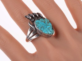 sz12 Vintage Navajo Sterling, turquoise bear paw ring - £220.19 GBP