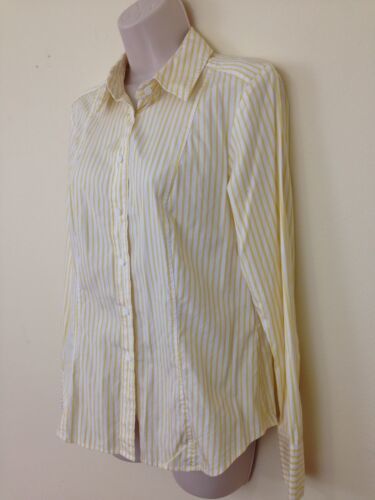 Primary image for Talbots Womens sz 10 Yellow Stripe Button Front Fitted Blouse Shirt Top