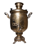 Vintage Russian Brass Samovar – Hand-Engraved &quot;Mustempov&quot; – Decorative T... - €639,64 EUR