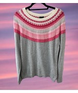 NWT Talbots Pullover Sweater Womens L Fair Isle Long Sleeve Pink Grey White - $32.66