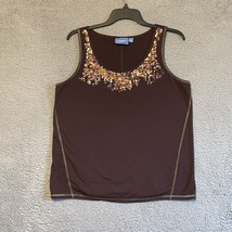 Simply Vera Wang Top Womens Sz PL  Flared  Accent Stiching Sequins Brown... - £6.42 GBP