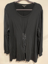 LANE BRYANT Tunic Top-Black Tie-Front L/S Rayon/Spandex EUC Womens 18/20 - $14.16