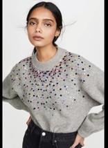 $264 SAYLOR wool+yak sequin sweater XS heather gray embellished pullover - £38.31 GBP
