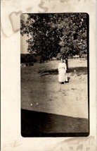RPPC Young Woman Posing With Large Tree on Farm Real Photo c1910 Postcard T19 - £5.46 GBP