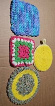 1970&#39;s Handmade Crochet Granny Squares Potholders Trivits Lot Of 4 Cottagecore  - £11.68 GBP