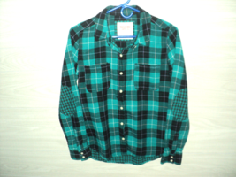 Mossimo Boy&#39;s Shirt Plaid Green and Black Long Sleeves Buttoned Front Co... - £9.14 GBP