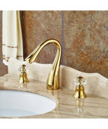 Gold PVD Widespread 3 pcs Bathroom Sink Faucet Crystal Knobs Basin Mixer... - £106.70 GBP