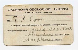 Oklahoma Geological Survey Member Card 1910&#39;s Chas N Gould Director  - £29.41 GBP