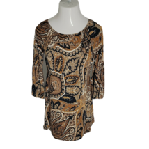 Honeyme Cute Dress ~ Sz S ~ Brown ~ Paisley ~ Elastic Neck ~ Above Knee - £13.62 GBP