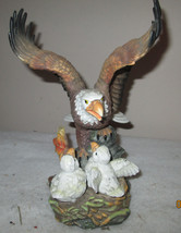 Vintage Bald Eagle With Wings Up Baby Birds n Nest  Larger Figurine Hand Painted - £27.05 GBP