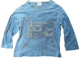 Studio Collection Women&#39;s LX Pullover Blue / Green Floral / Butterfly Studded - £9.05 GBP