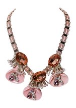 Pink Open Imitation Shell Charms Glass Beads Ribbon Necklace, 18+3&quot; (Pink) - $9.79