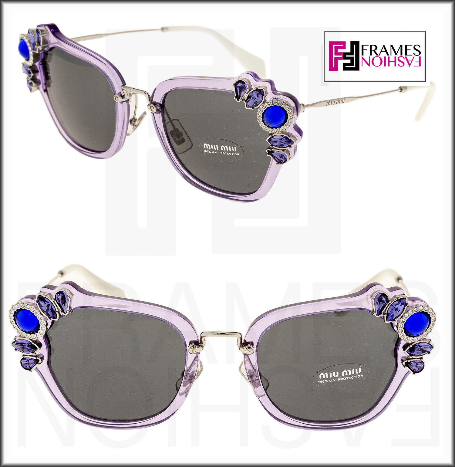 MIU MIU RUNWAY JEWEL 03S Purple Lilac Gray Mirrored Square Sunglasses MU... - $166.32