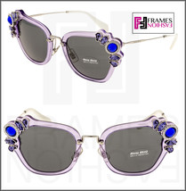 Miu Miu Runway Jewel 03S Purple Lilac Gray Mirrored Square Sunglasses MU03SS - £132.94 GBP