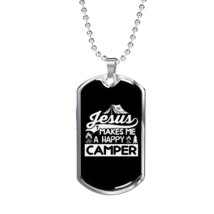Jesus Makes Happy Camper Christian Necklace Stainless Steel or 18k Gold Dog Tag - £37.84 GBP+