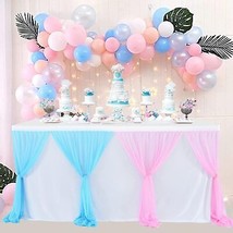 Pink and Blue Table Skirt Gender Reveal Tutu Table Skirt for Rectangle Tables 6f - £35.88 GBP